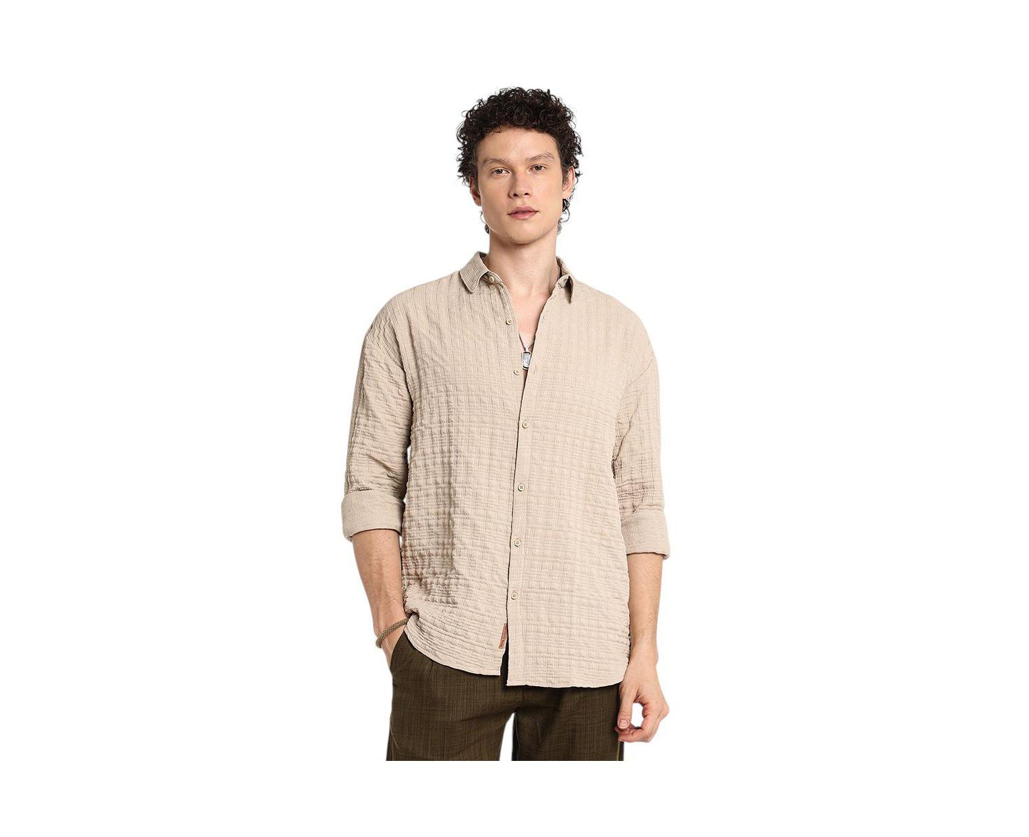 Men's Saltbox Beige Dimentional-Textured Shirt
