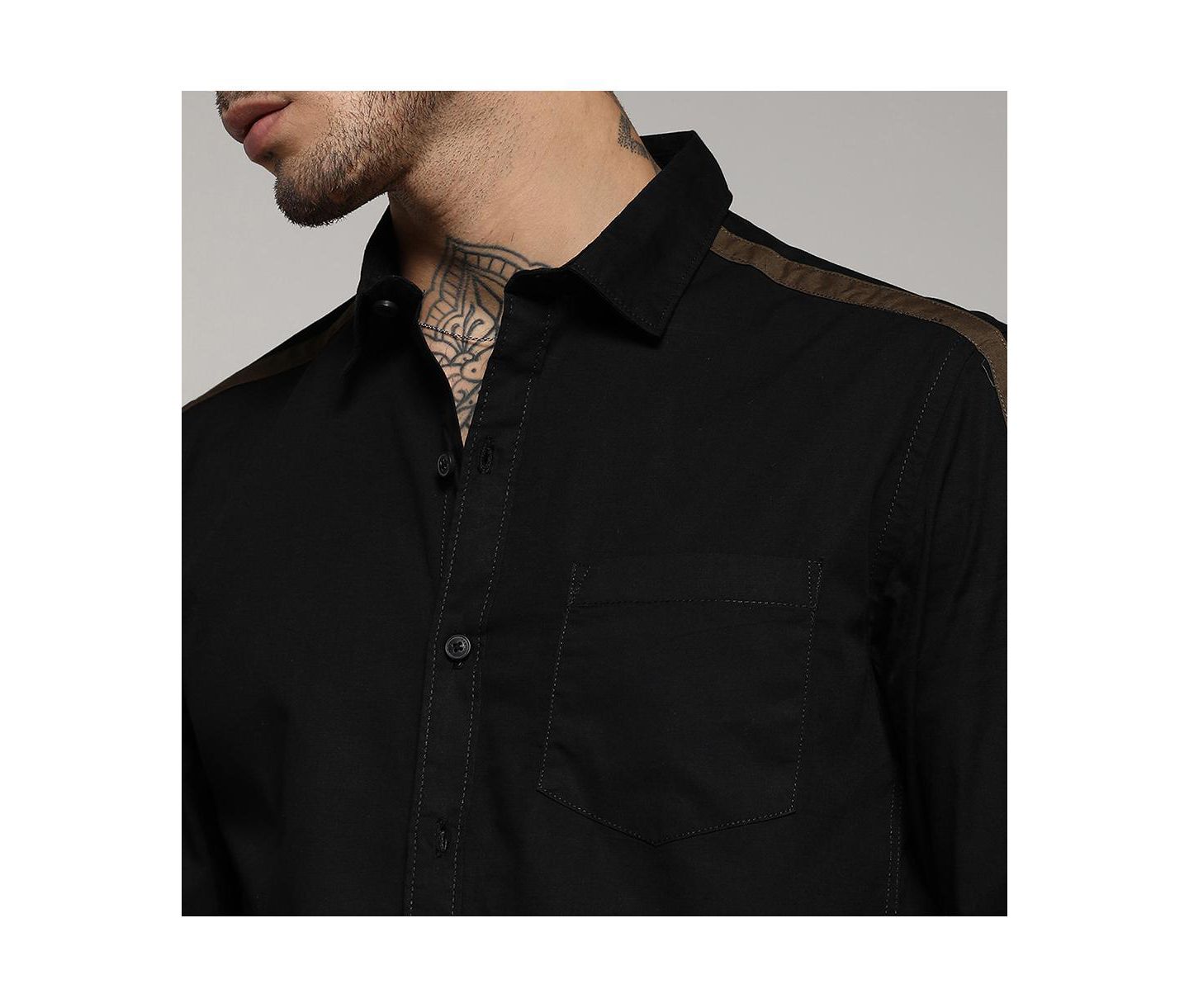 Мужская рубашка Cahoot Campus Sutra Jet Black Side Striped, цвет: Чёрный — фото 6
