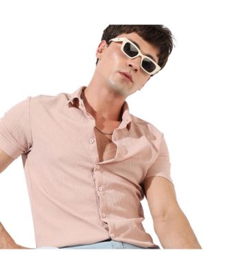 Men's Peach Textured Regular Fit Casual Shirt