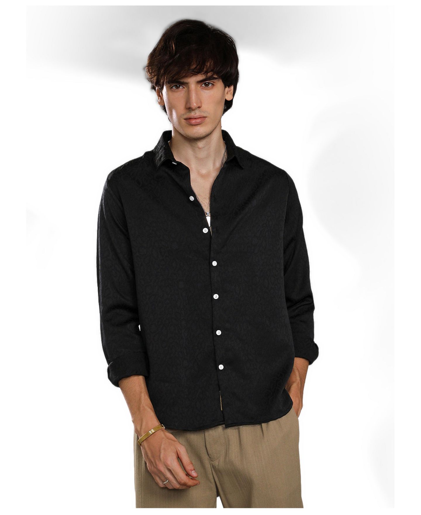 Мужская рубашка Cahoot Campus Sutra Onyx Black Abstract-Textured, цвет: Чёрный — фото 2