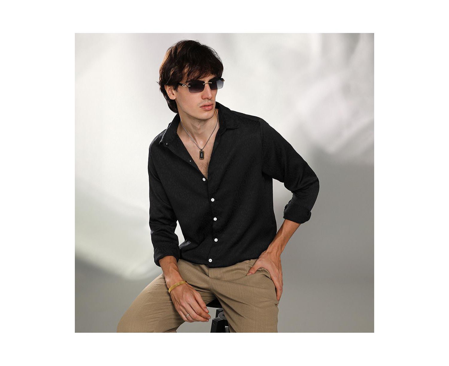 Men's Onyx Black Abstract-Textured Shirt