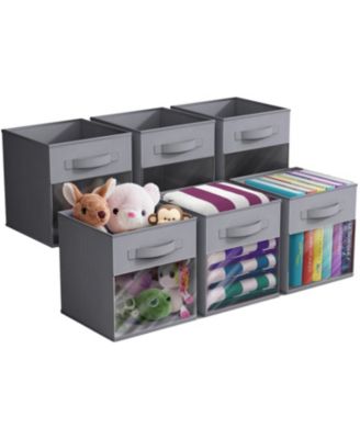 11 Inch 6 Pack Collapsible Fabric Storage Bins with Clear Window - for Organizing Clothes, Toys, Books, Shelves, Closets 10.5"x 10.5"x 11"