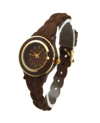 Brown Braided Silicone Band Women Watch
