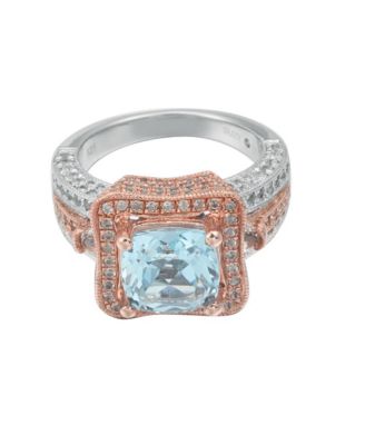 Suzy Levian Two-Tone Sterling Silver Cushion Cut Center Topaz Cocktail Paris Ring
