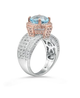 Suzy Levian Two-Tone Sterling Silver Round Cut Center Topaz Cocktail Milano Ring