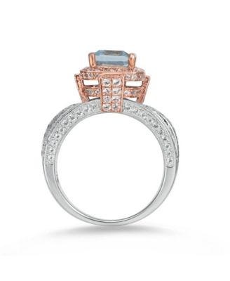 Suzy Levian Two-Tone Sterling Silver Emerald Cut Center Topaz Cocktail Milano Ring