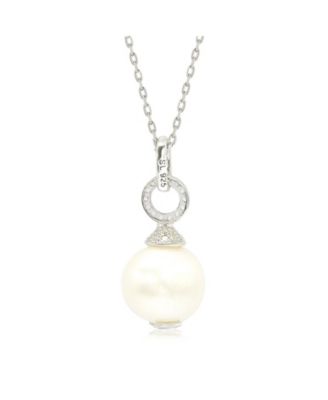 Suzy Levian Sterling Silver Pearl & White Sapphire Dangle Pendant