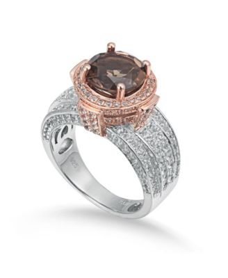 Suzy Levian Two-Tone Sterling Round Cut Center Topaz Cocktail Milano Ring
