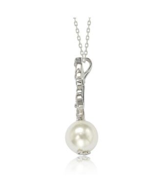 Suzy Levian Sterling Silver Pearl and White Sapphire Butterfly Pendant