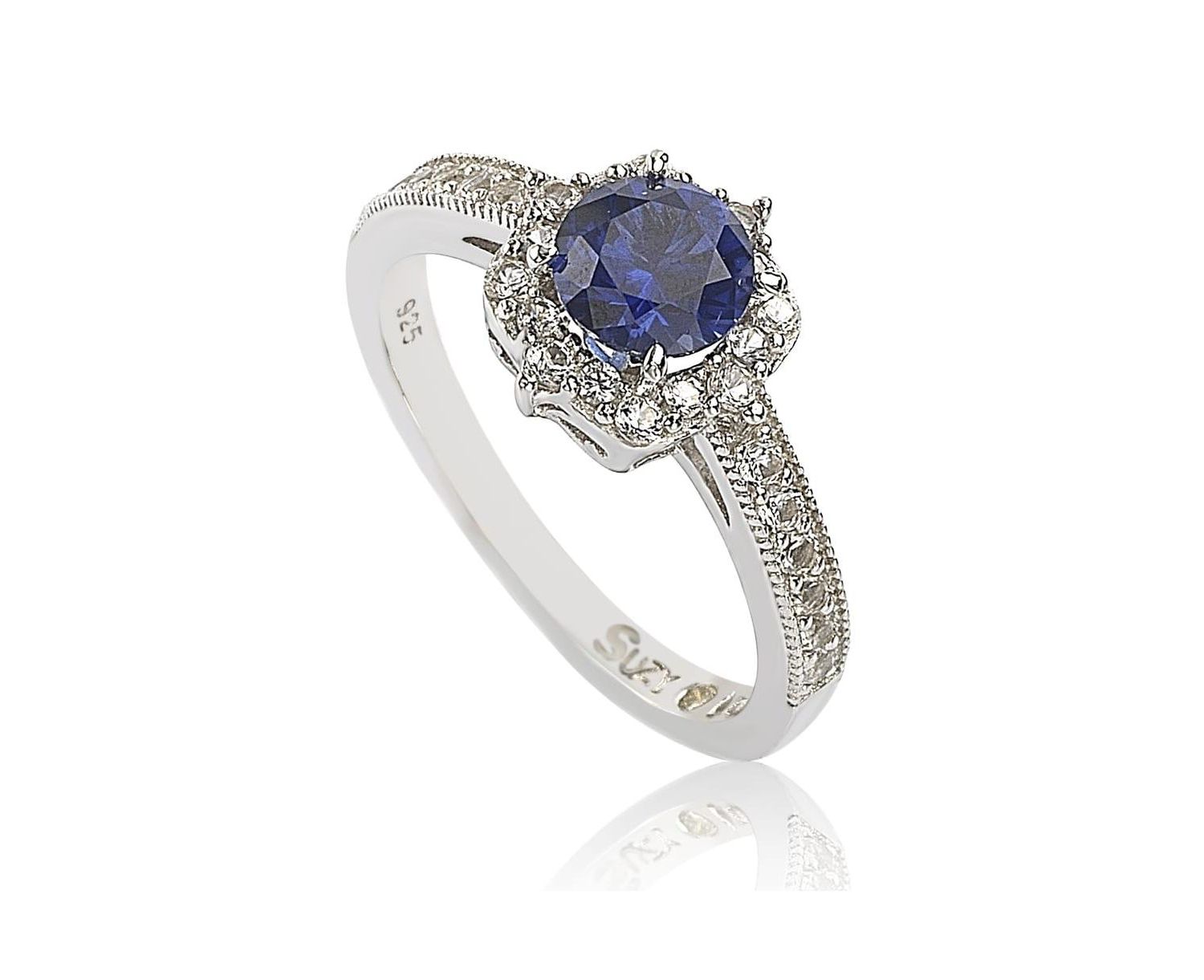 Suzy Levian Sterling Sapphire & Created Sapphire Eccentric Halo Center Stone Ring