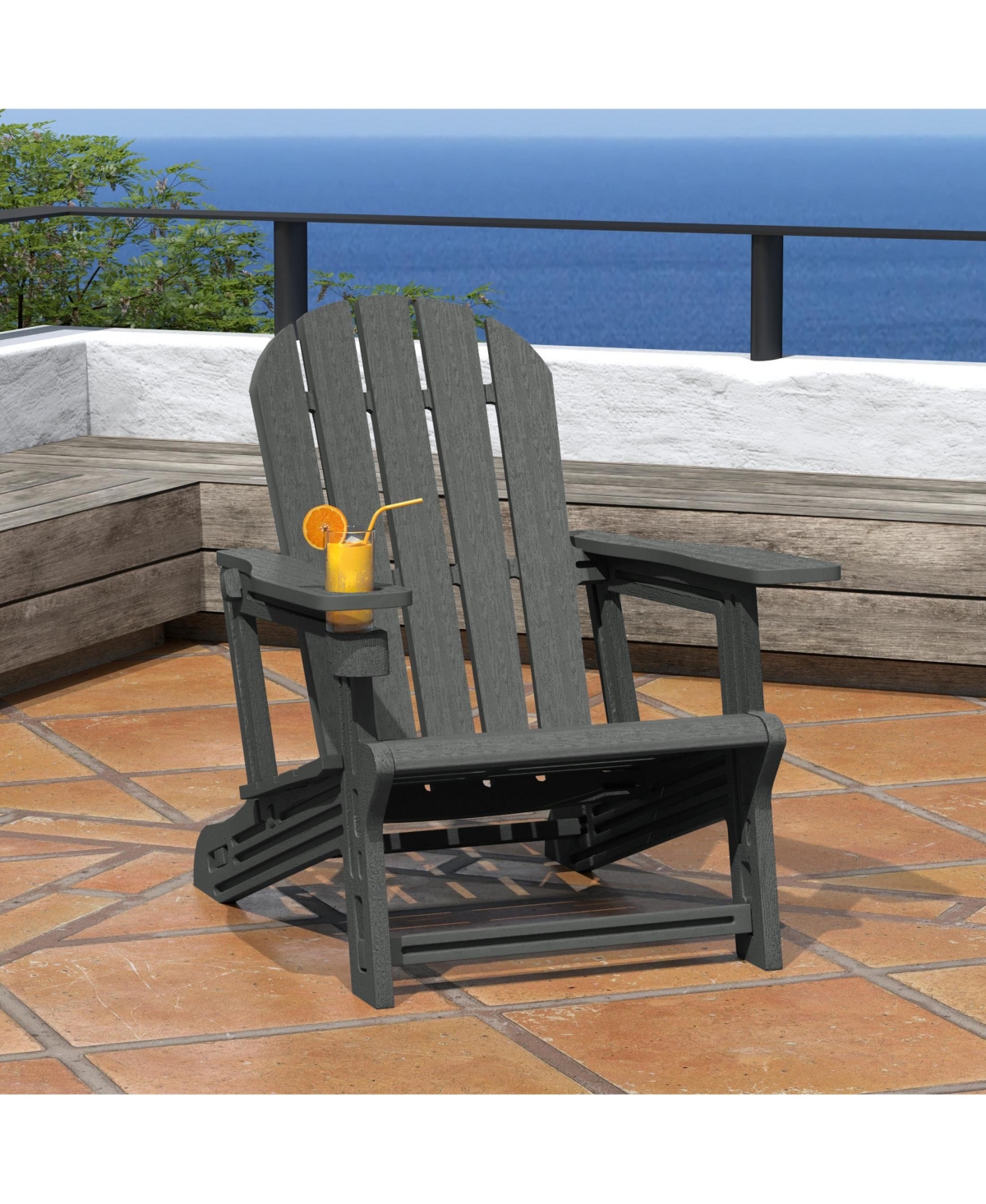 WestinTrends Tool-Free Assembly Outdoor Patio Hdpe Plastic Adirondack Chair with Cup Holder