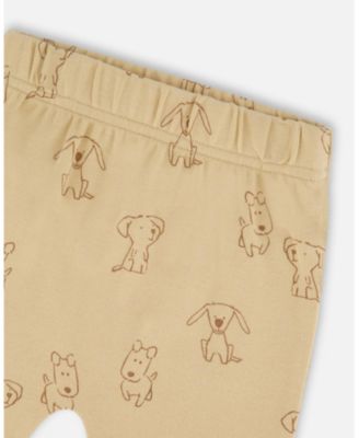 Baby Boy Cotton Pant and Top Set Beige Printed Dogs - Baby