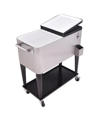 80 Quart Stainless Steel Patio Rolling Ice and Beverage Cooler