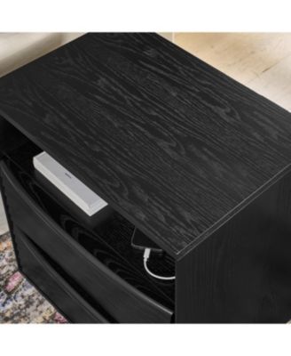 Nightstand with Charging Station & Outlet Hole & 2 Solid Wood Drawers