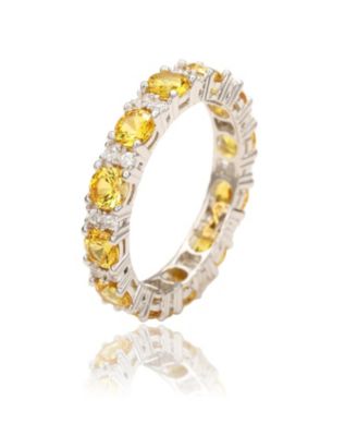 Suzy Levian Sterling Silver Sapphire & Created White Sapphire Round Cut Eternity Band Ring