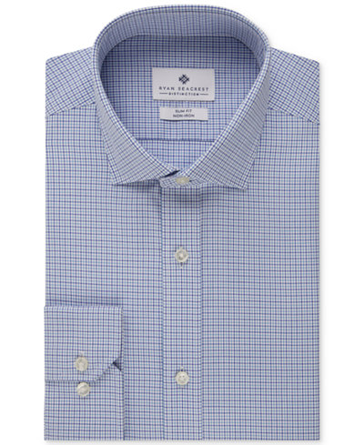 Ryan Seacrest Distinction Slim-Fit Non-Iron New Navy Check Dress Shirt