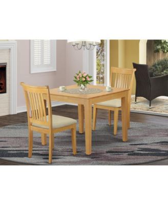 3 Pc Set Oak Finish Round Drop Leaf Solid Wood Dining Table with 2 Cushion Seat Chairs