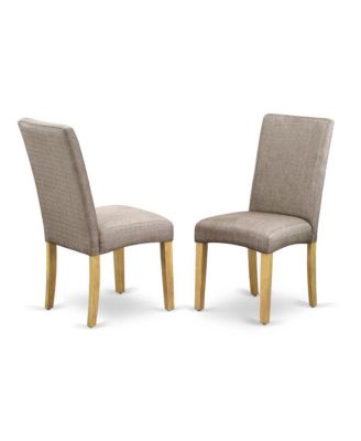 3 Piece Table and Chairs Dining Set - Oak Modern Dining Table and 2 Dark Khaki Linen Fabric Modern Chairs with High Back - Oak Finish