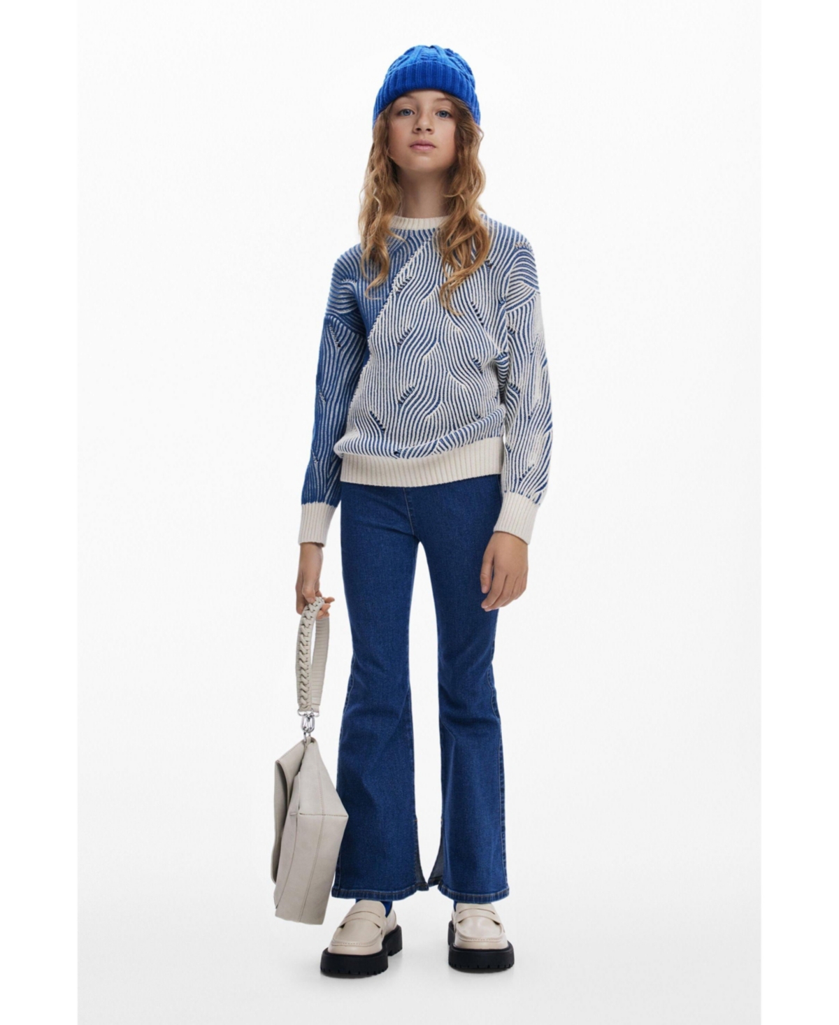 Desigual Girls's Textured Striped Sweater In Blue
