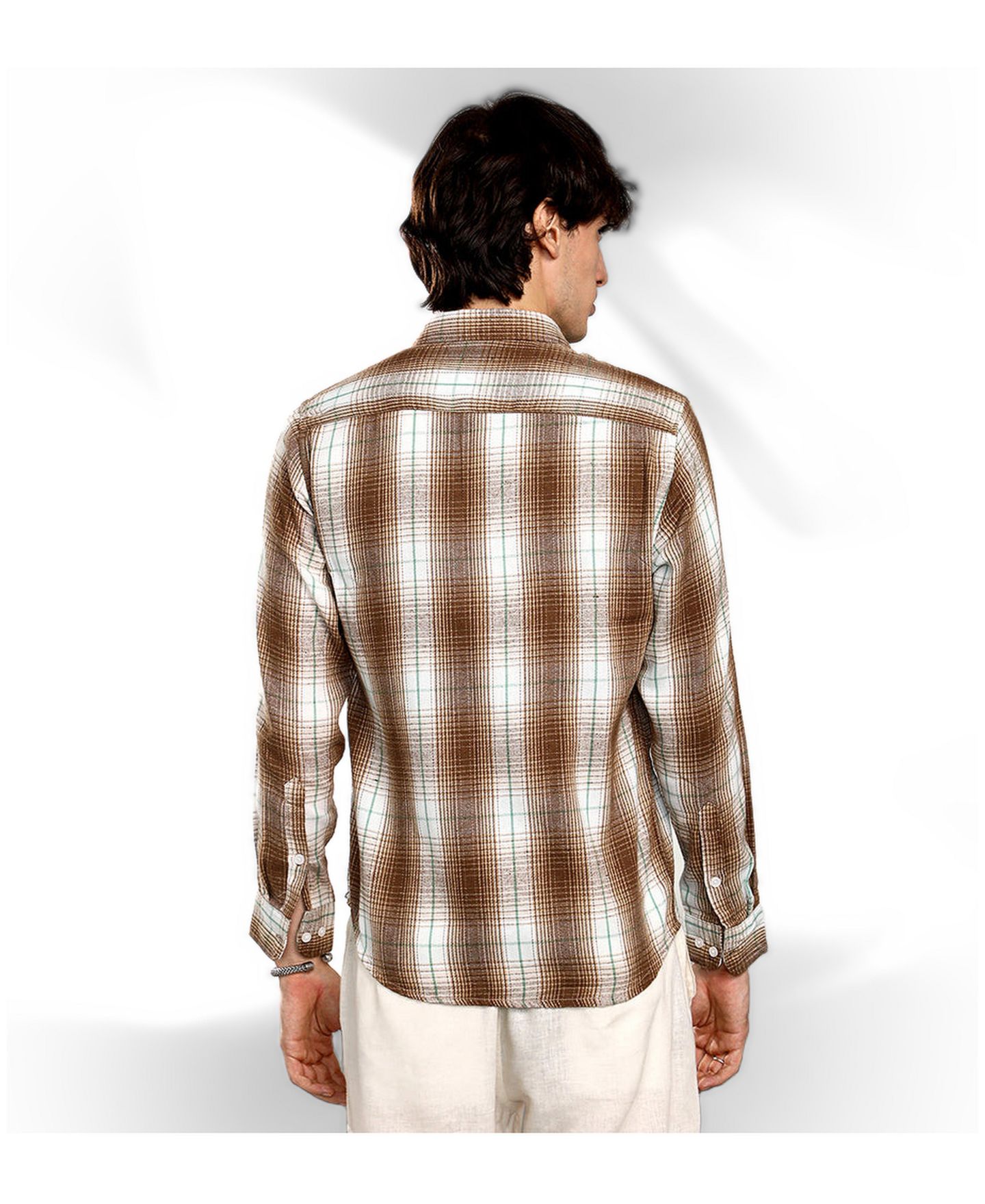 Мужская рубашка Cahoot Campus Sutra Chocolate Brown & Cream White Ombre Buffalo Check, цвет: Коричневый — фото 3