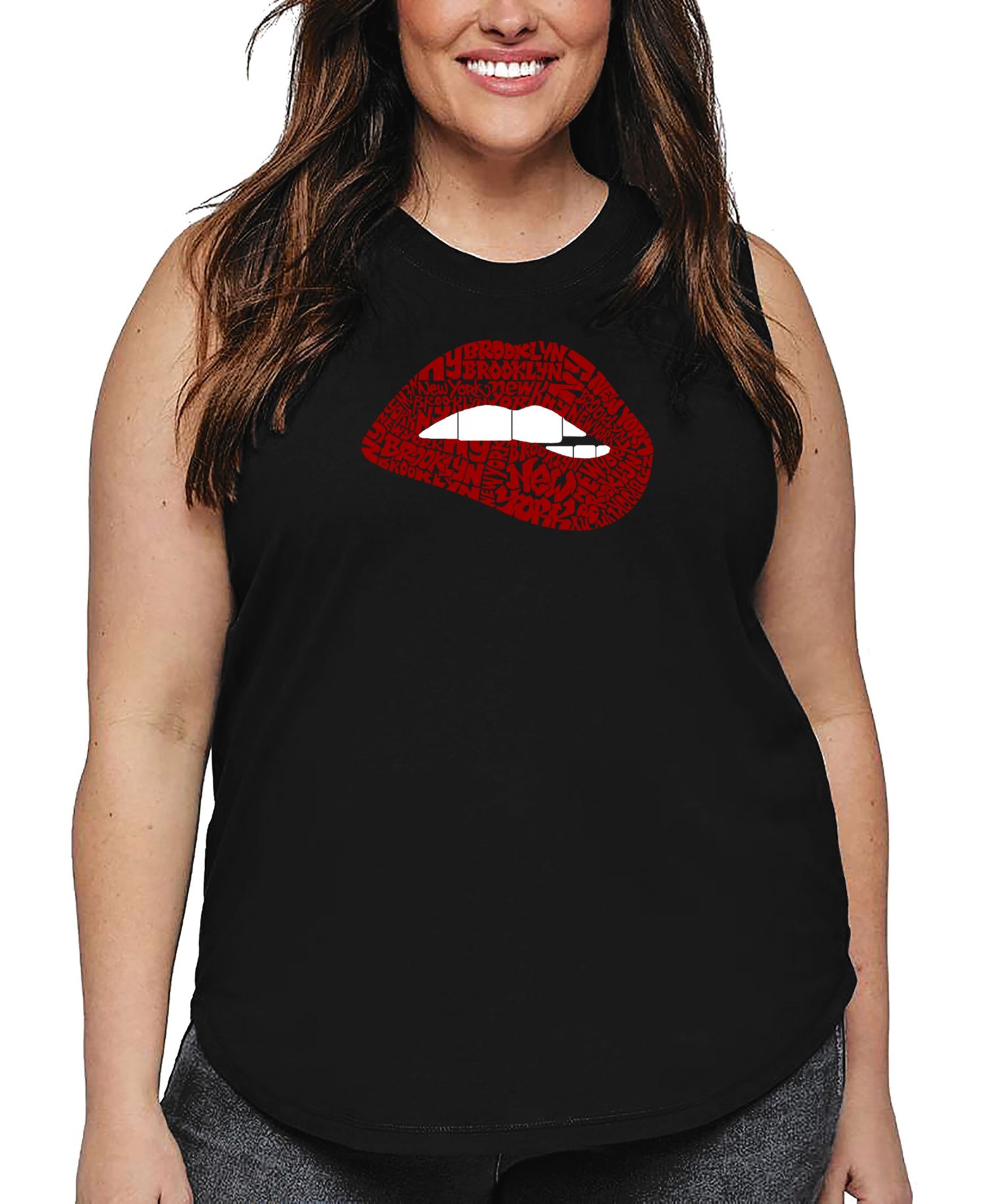 Plus Size Brooklyn Lips Word Art Tank Top