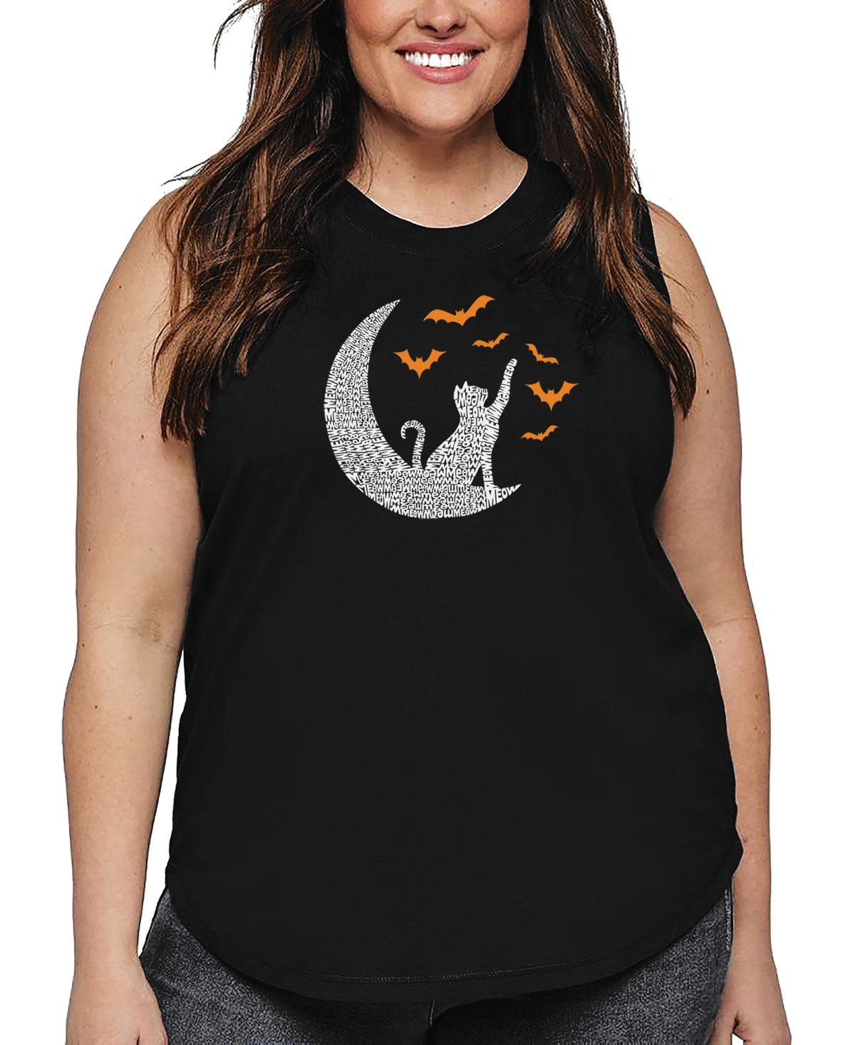 La Pop Art Le Pop Art Plus Size Cat Moon Word Art Tank Top In Black
