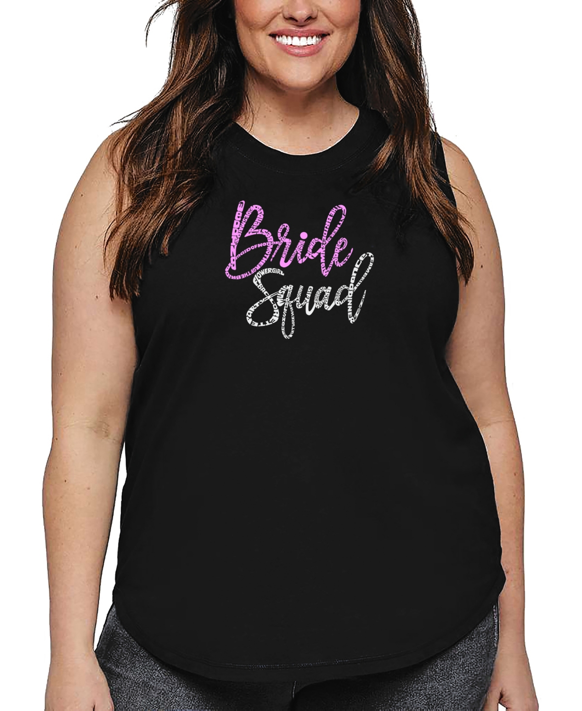 La Pop Art Plus Size Bride Squad Word Art Tank Top In Black