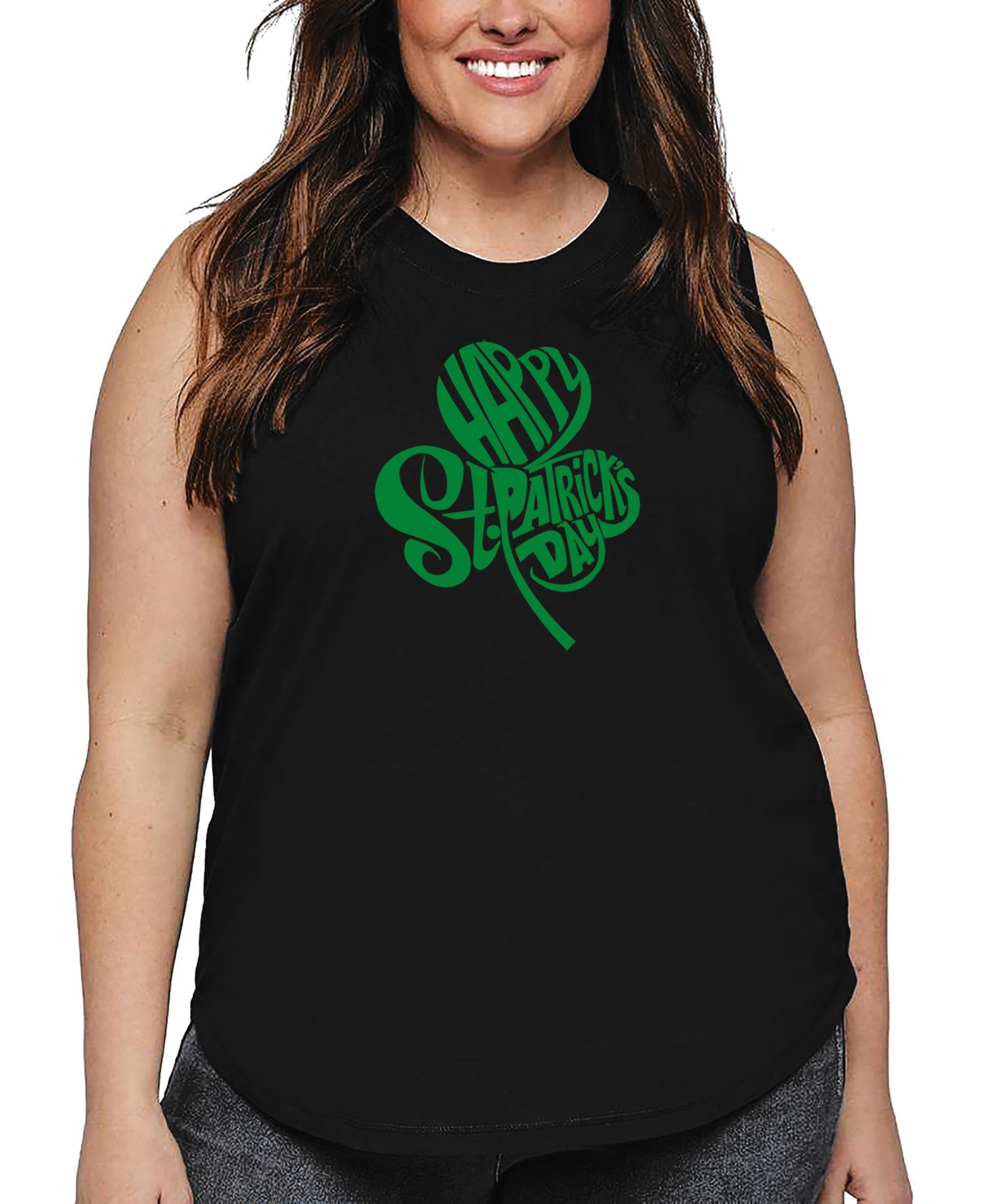 Plus Size St. Patrick's Day Shamrock Word Art Tank Top