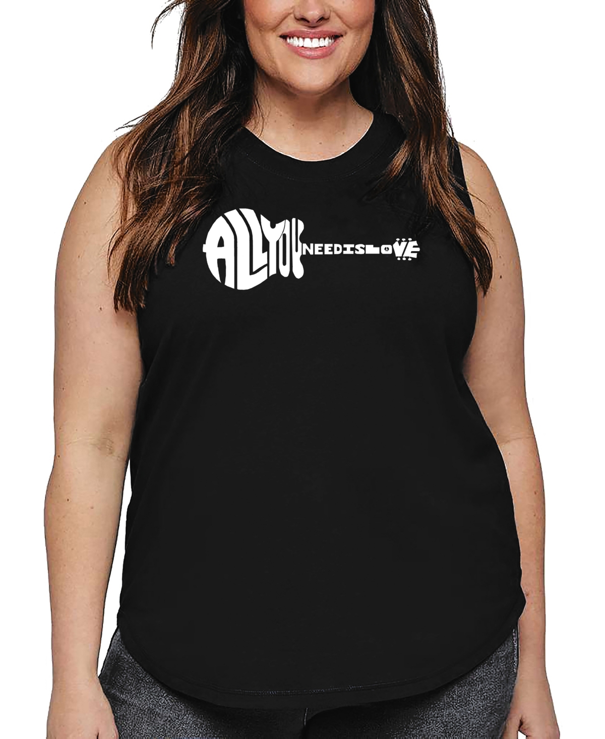 La Pop Art Plus Size All You Need Is Love Word Art Tank Top In Black