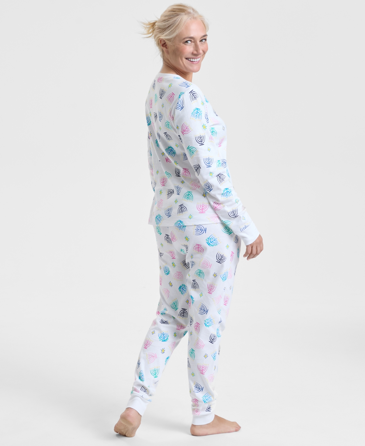 Holiday Lane Women's Multi Menorah Cotton Pajama Set, Macy's Exclusive In White
