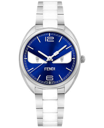 Fendi Timepieces Women's Swiss Momento Fendi Bugs Diamond Accent Two-Tone Stainless Steel and Ceramic Bracelet Watch 34mm F216033004D1