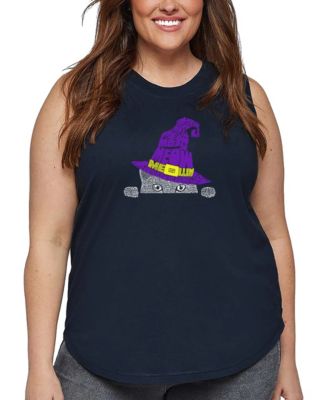 Plus Size Peeking Witch Cat Word Art Tank Top