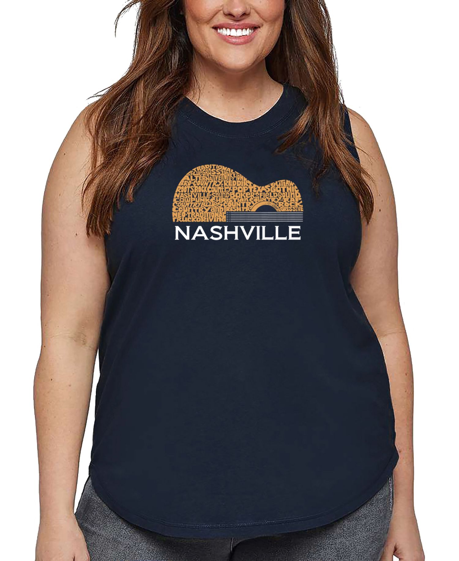 Plus Size Nashville Guitar Word Art Tank Top