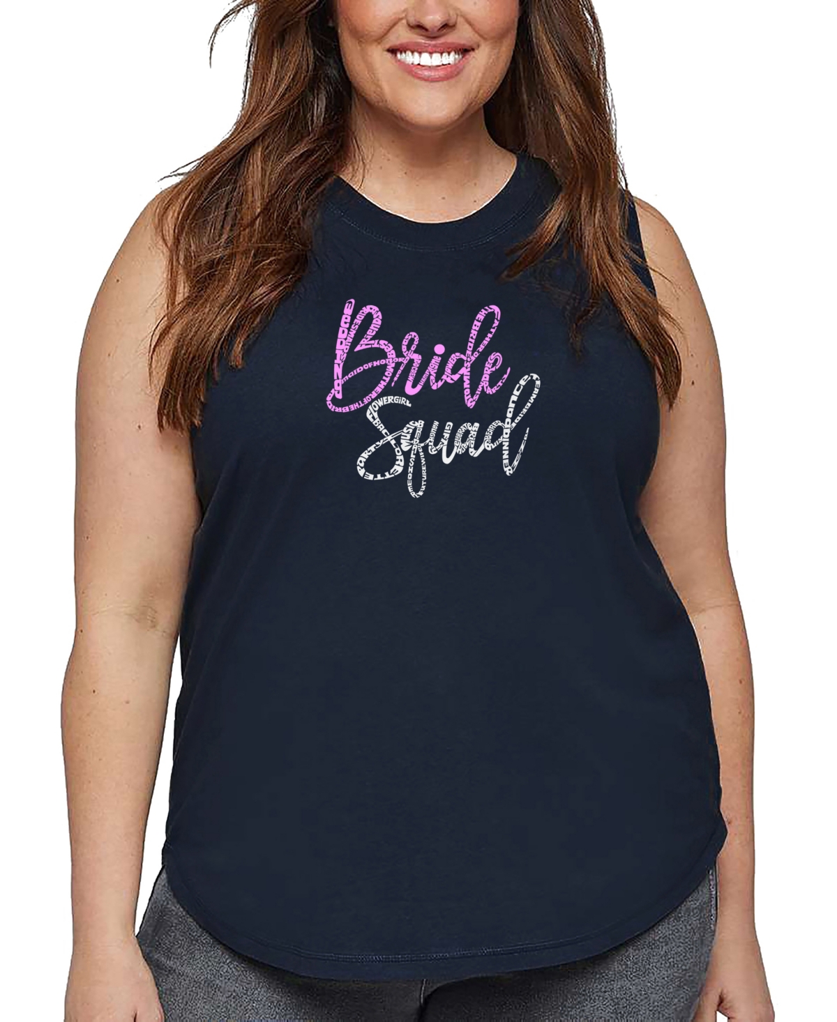 La Pop Art Plus Size Bride Squad Word Art Tank Top In Blue