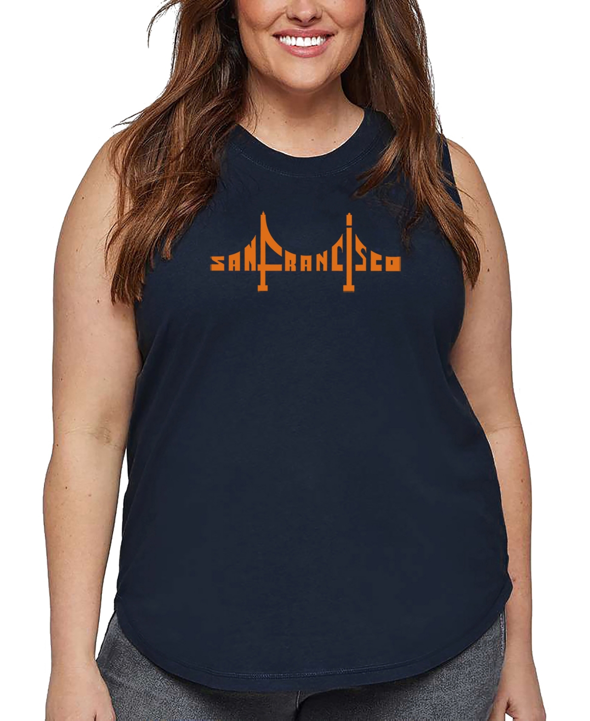 La Pop Art Plus Size San Francisco Bridge Word Art Tank Top In Blue