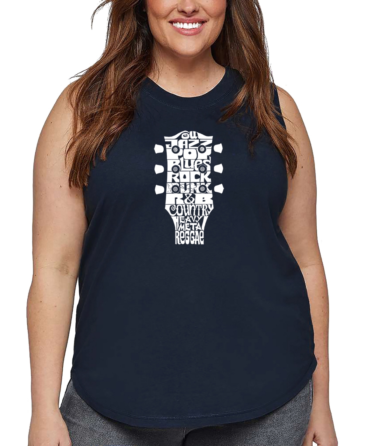 La Pop Art Plus Size Guitar Head Music Genres Word Art Tank Top In Blue