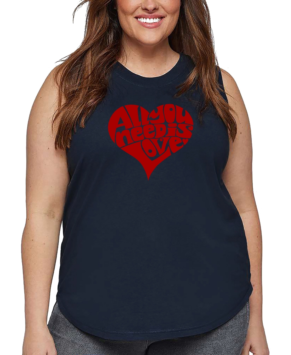 La Pop Art Plus Size All You Need Is Love Word Art Tank Top In Blue