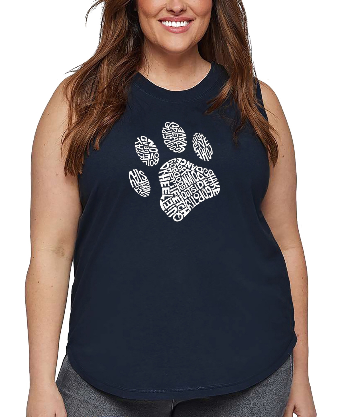 La Pop Art Plus Size Dog Paw Word Art Tank Top In Blue