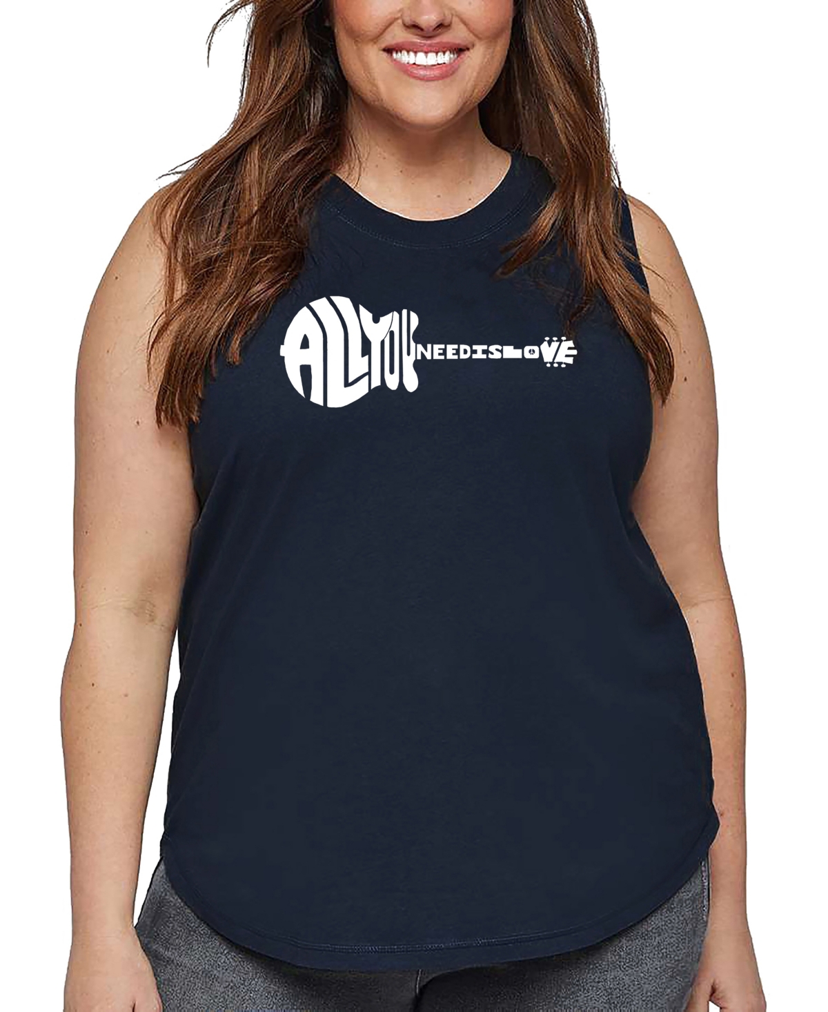 La Pop Art Plus Size All You Need Is Love Word Art Tank Top In Blue