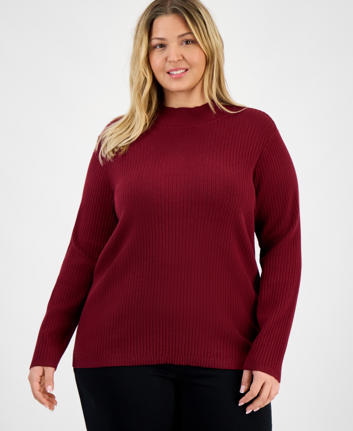 Jones New York Plus Sutton Long-Sleeve Mock-Neck Top
