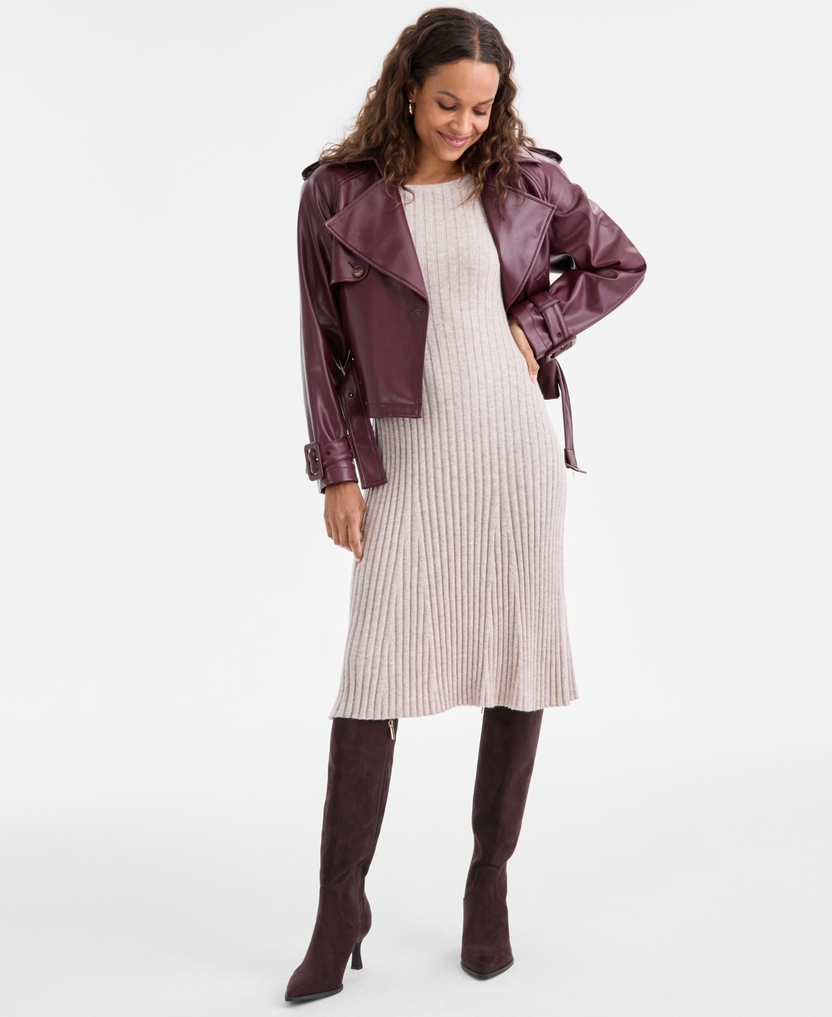 Charter Club Petite Cashmere Rib-neck Boat-neck Sweater Dress, Macy's Exclusive In Gold