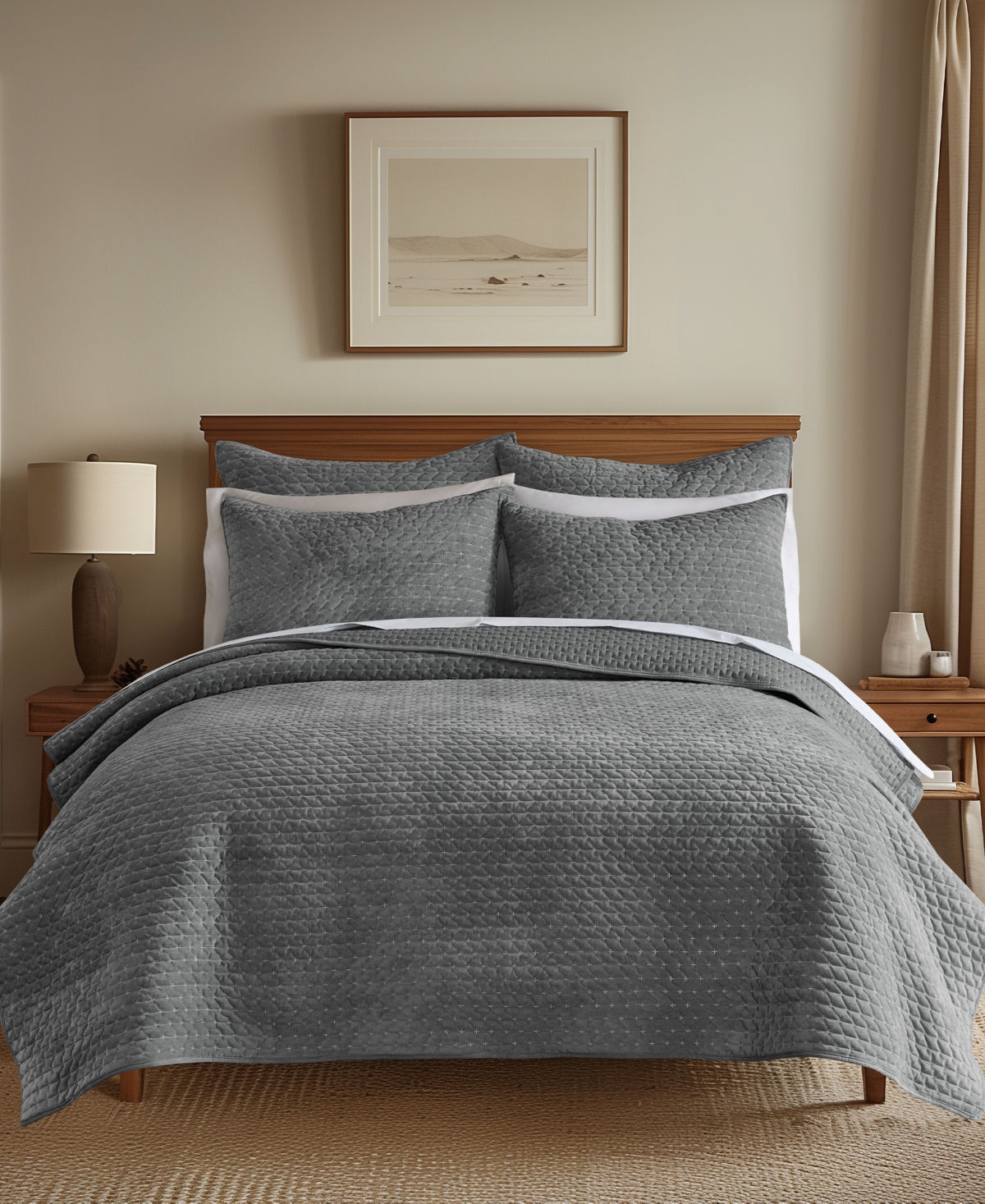 Levtex Velvet Stitch Reversible 3-pc. Quilt Set, Full/queen In Gray