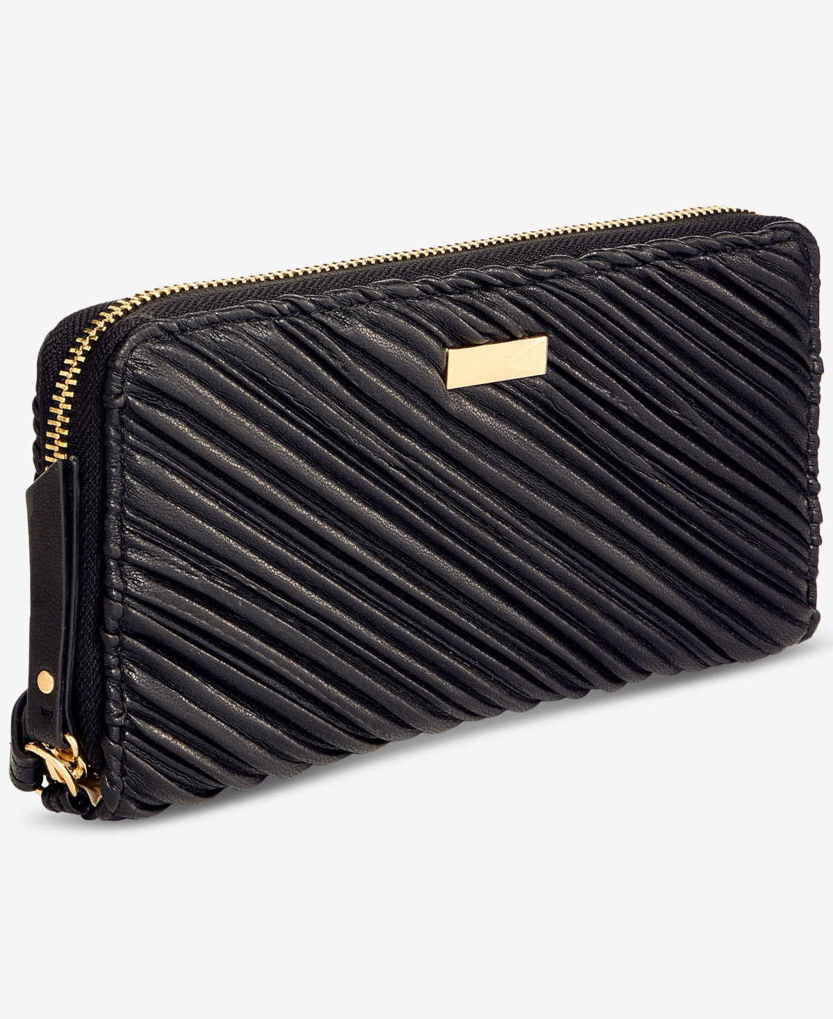 Inc International Concepts Hazel Ruched Zip-around Wallet, Macy's Exclusive In Black