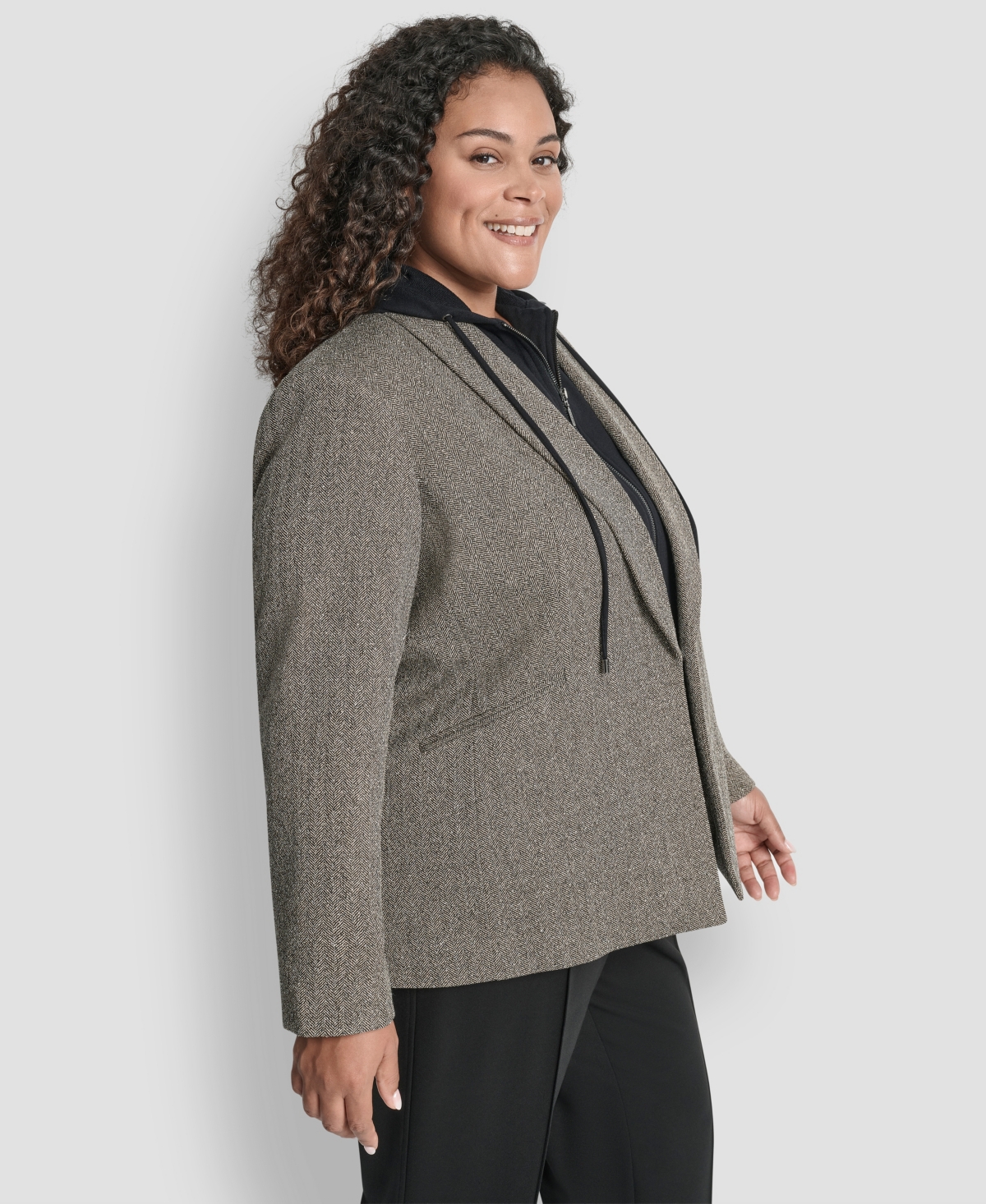 Dkny Plus Size Herringbone Blazer In Gray