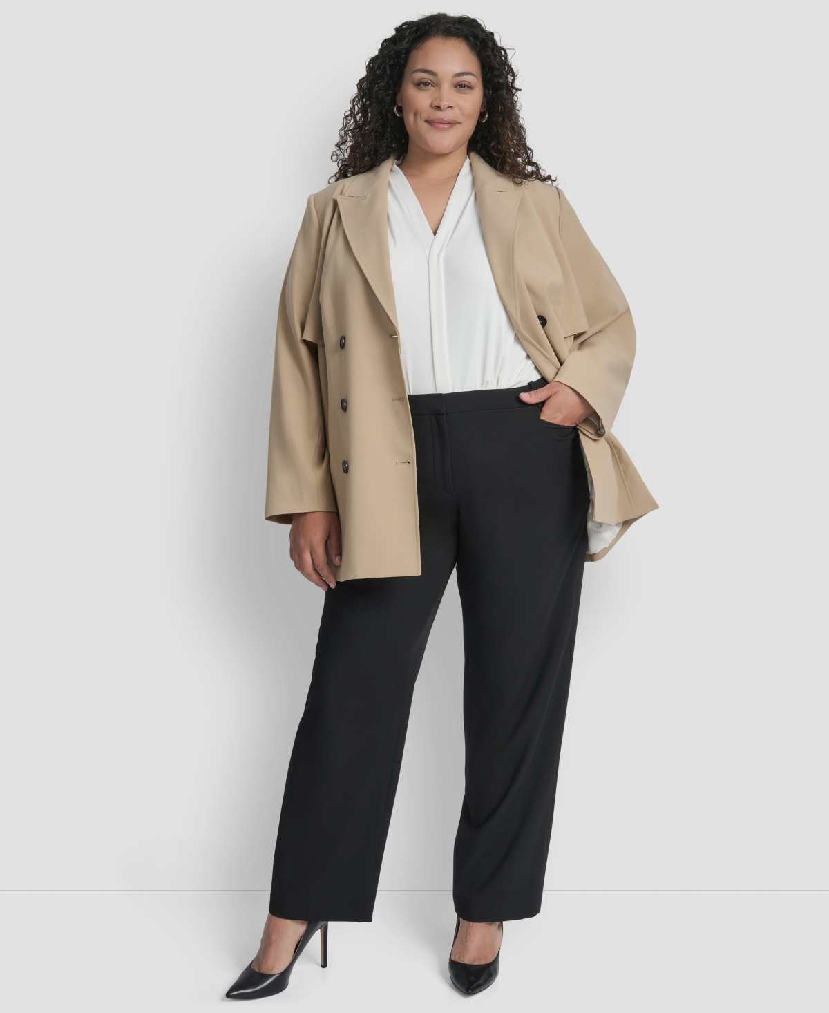 Dkny Plus Size Double Breasted Trench Jacket In Brown