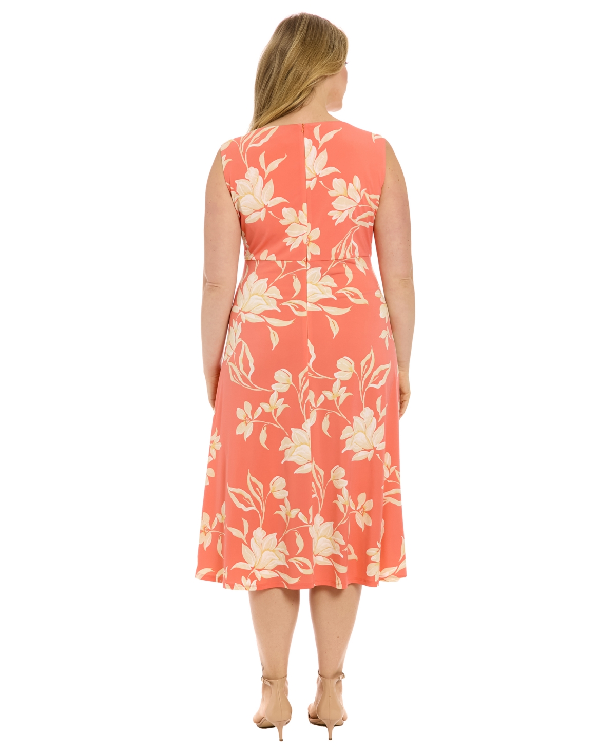 London Times Plus Size Printed Sleeveless Midi Dress