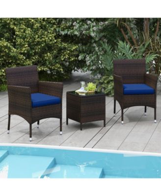 3-Piece Patio Conversation Set with Cushioned Seating and Stylish Glass Table