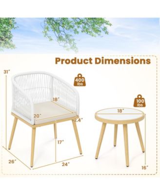 3-Piece Patio Bistro Conversation Set with 2 Chairs and Table for Backyard or Deck