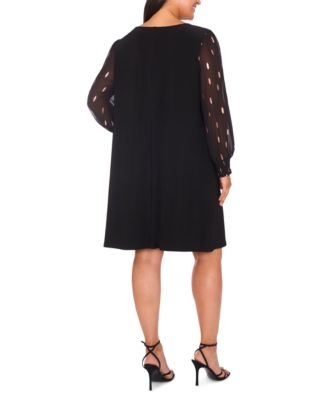 Plus Size Clip Chiffon Long Sleeve Shift Dress