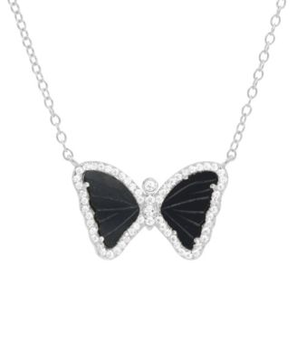 Kamaria Mini Butterfly Necklace with Black Onyx in 14k Gold Plated Sterling Silver - Rhodium plated silver 110$